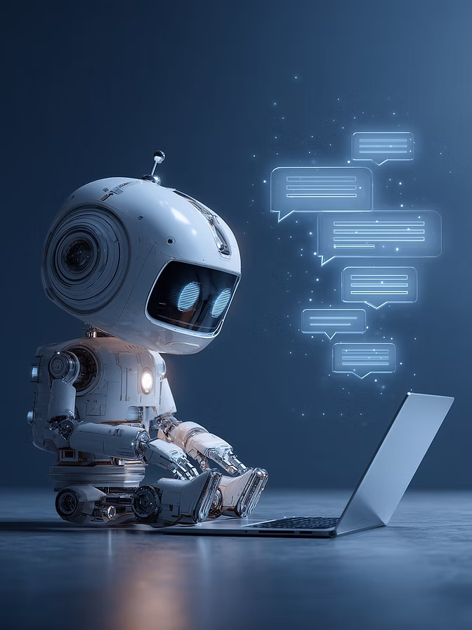 AI robot met laptop